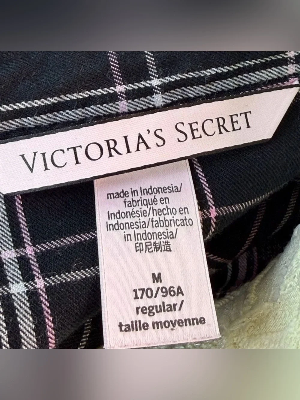 Victoria's Secret The Dreamer Black and Pink Plaid Flannel Sleep Shirt Medium